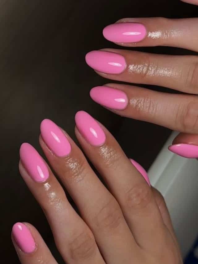 15. Classic Bubblegum Pink Almond Nails - pink summer nail ideas