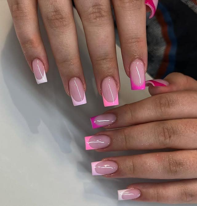 17. Soft Pink Micro French Square Nails - pink summer nail ideas