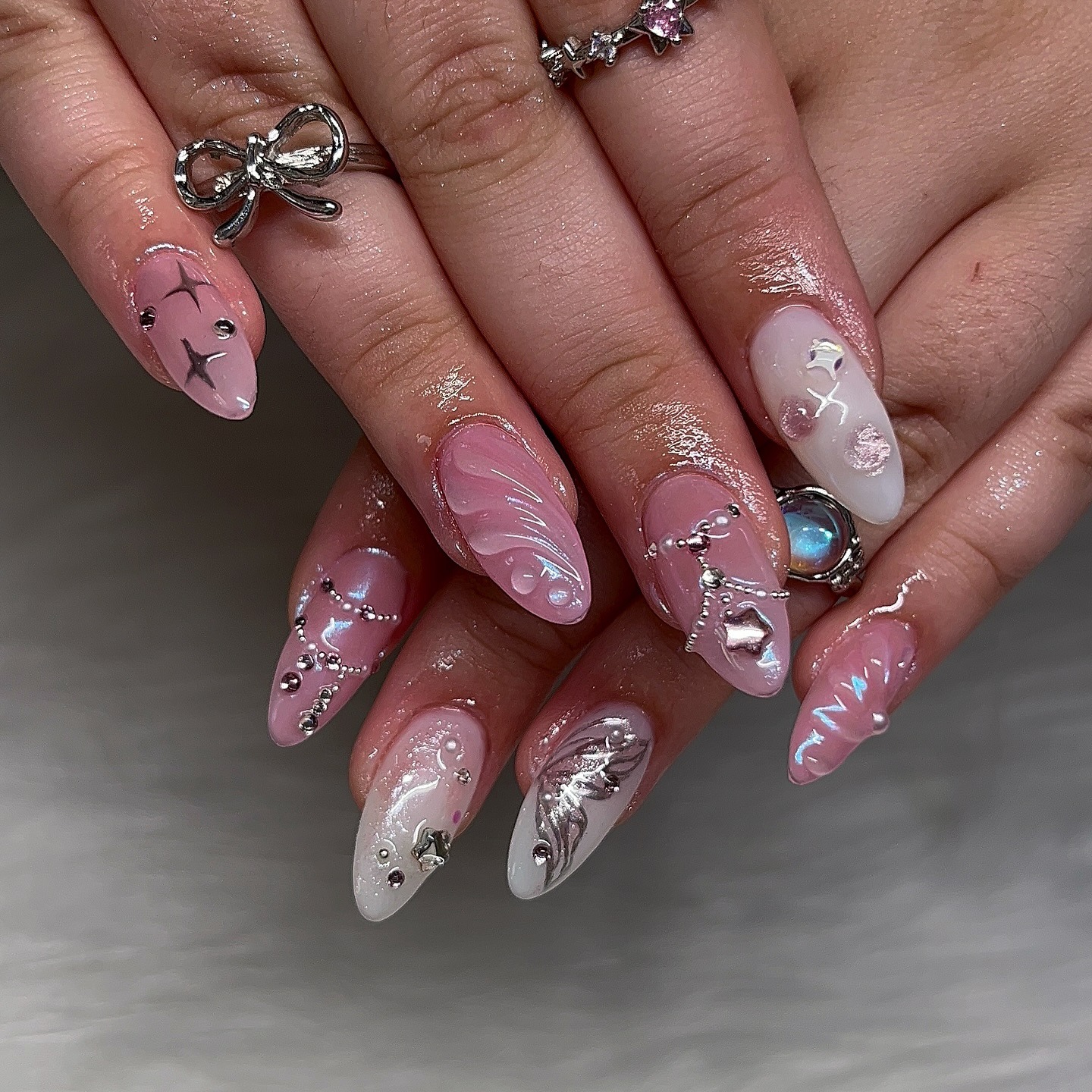 19. Blush French Palm Almond Nails - palm tree nail ideas