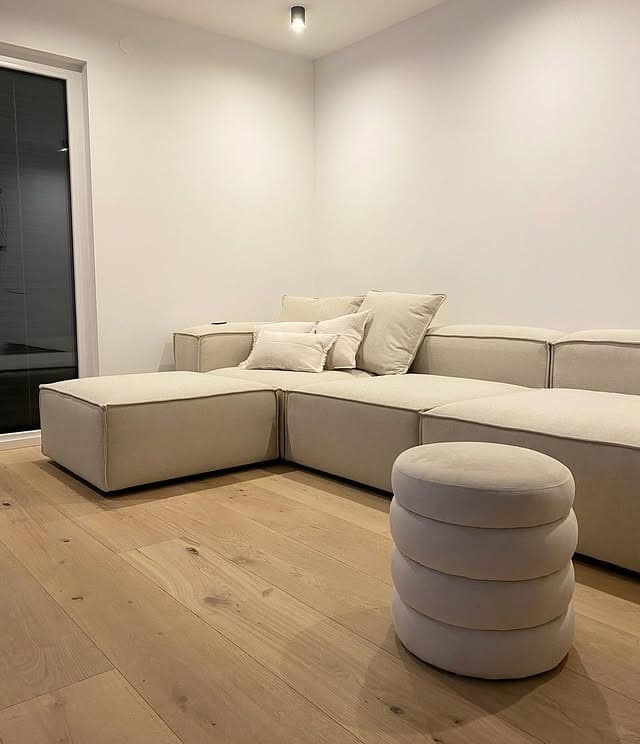 1. Soft Minimal Lounge in Warm Beige - beige couch living room ideas