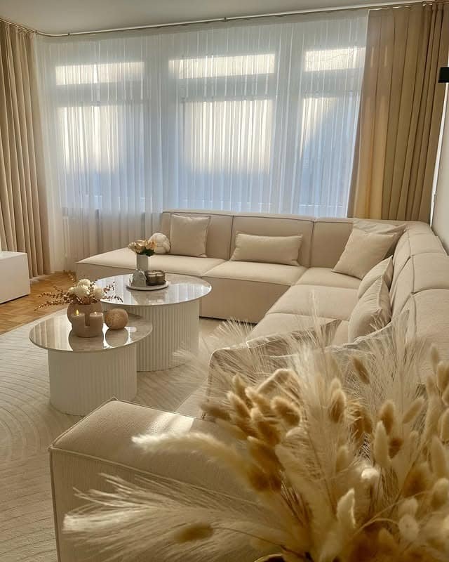 11. Soft Contemporary Living Room in Light Beige - beige couch living room ideas