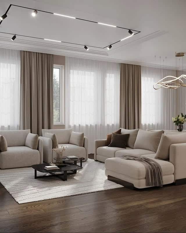 20. Refined Neutral Living Room with Beige Seating Group - beige couch living room ideas
