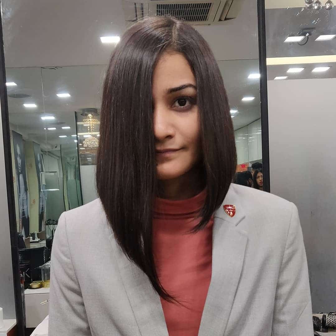 1. Precision Asymmetrical Lob in Espresso Brown - Asymmetrical Hairstyles