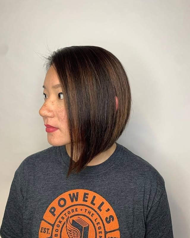 5. Sharp Angled Bob with Natural Chocolate Brown - Asymmetrical Hairstyles