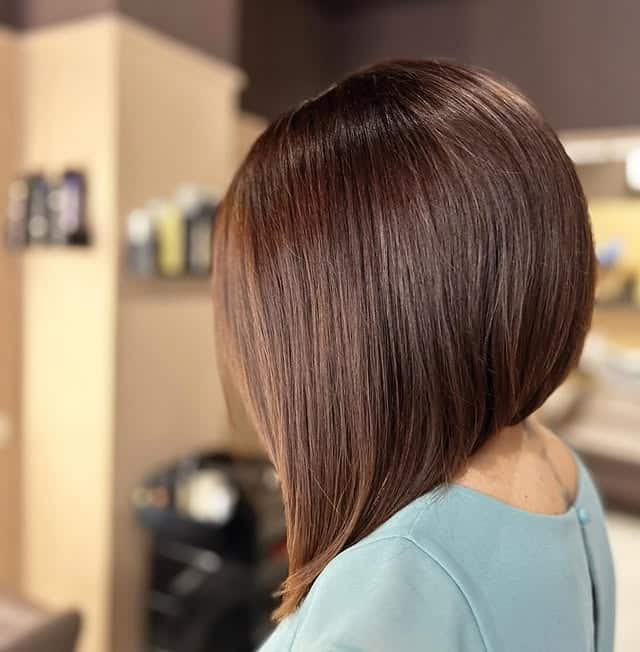 15. Classic Asymmetrical Bob in Glossy Chocolate Brown - Asymmetrical Hairstyles
