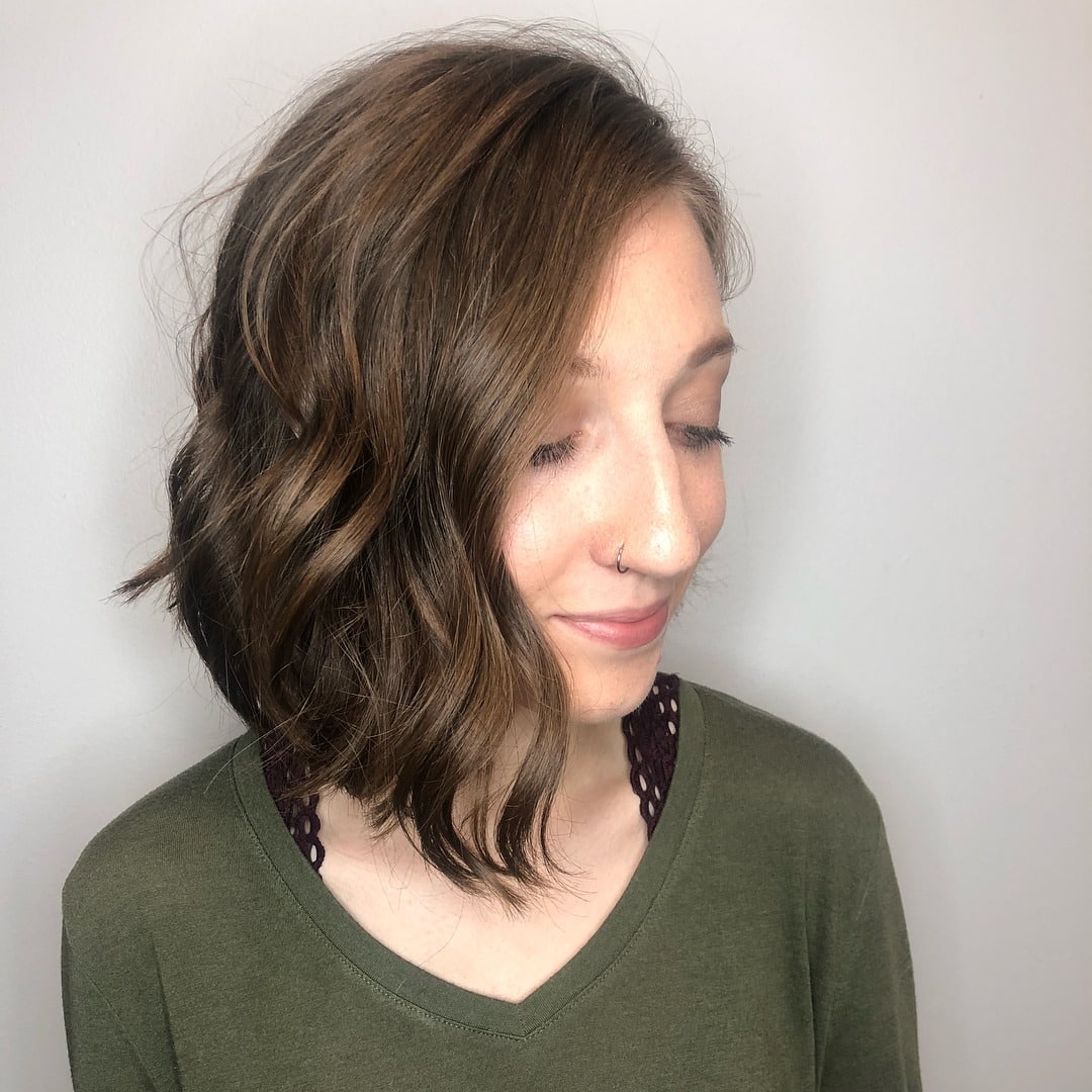 19. Wavy Asymmetrical Bob with Soft Brunette Dimension - Asymmetrical Hairstyles