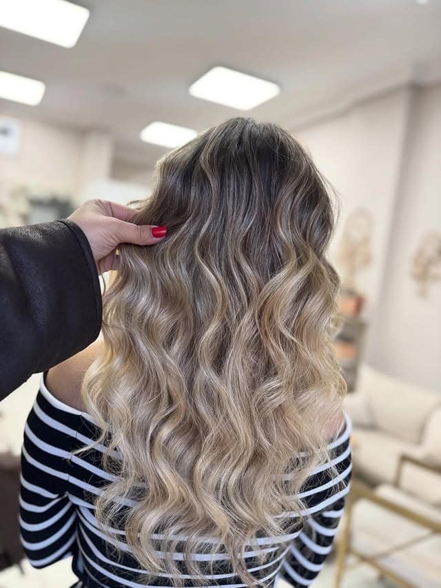 4. Cool Brown to Pearl Blonde Ombre Waves - Ombre Hair Color