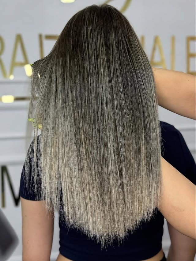 12. Dark Brown to Silver Grey Ombre Straight Cut - Ombre Hair Color