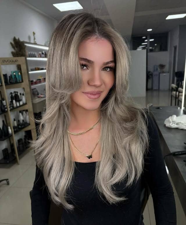 21. Ash Blonde Ombre with Layered Curtain Cut - Ombre Hair Color