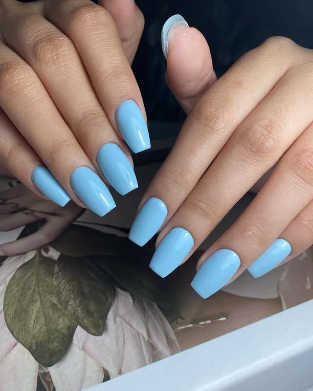 1. Baby Blue Gloss Square Nails - plain nail ideas