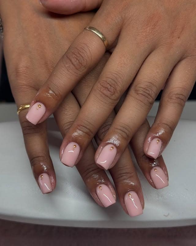 5. Classic Pink Square Nails with Stud Accents - plain nail ideas