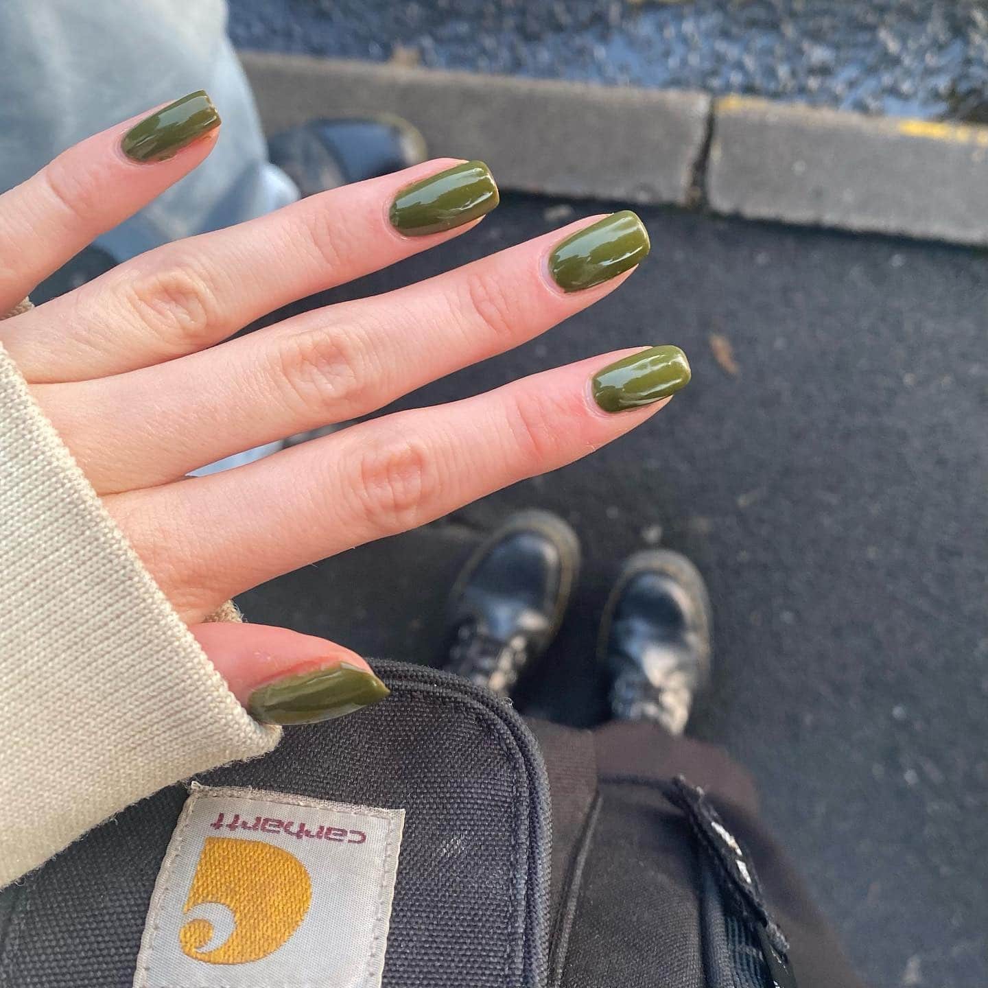 11. Olive Green Short Square Nails - plain nail ideas