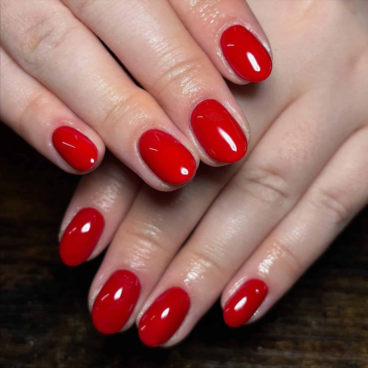 12. Classic Red Short Oval Nails - plain nail ideas