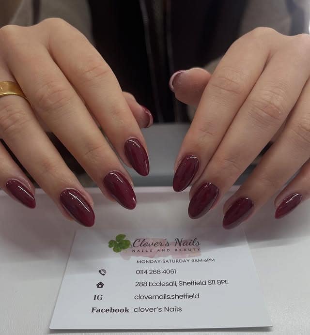 18. Burgundy Almond Nails - plain nail ideas