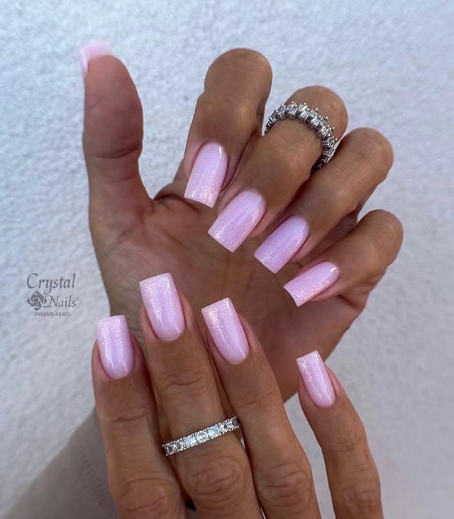 17. Shimmer Pink Square Nails - pretty pink nail ideas
