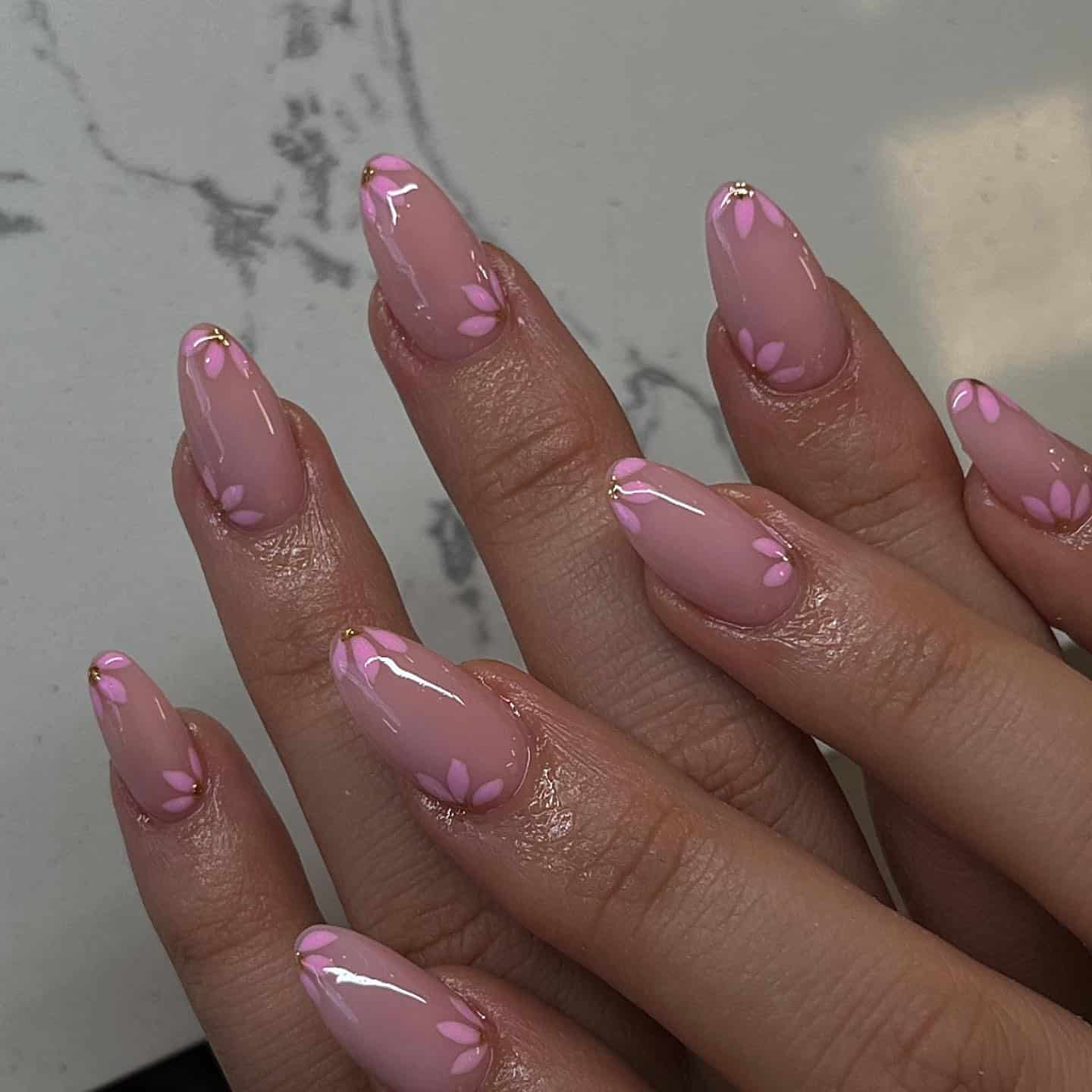 19. Blush French Palm Almond Nails - palm tree nail ideas