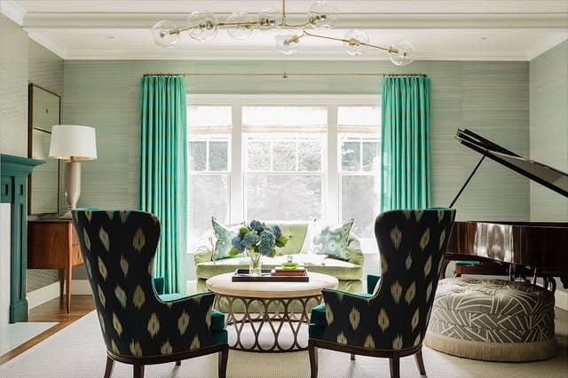 6. Classic Gray and Teal Sitting Room with Traditional Touches - gray and teal living room ideas