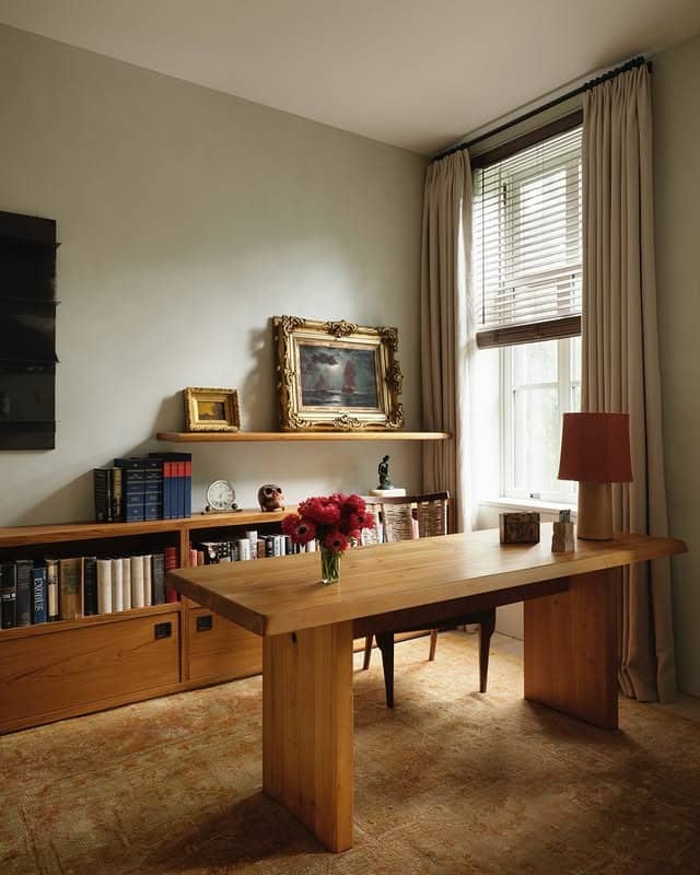 12. Refined Writing Room in Light Sage and Natural Oak - old money office ideas