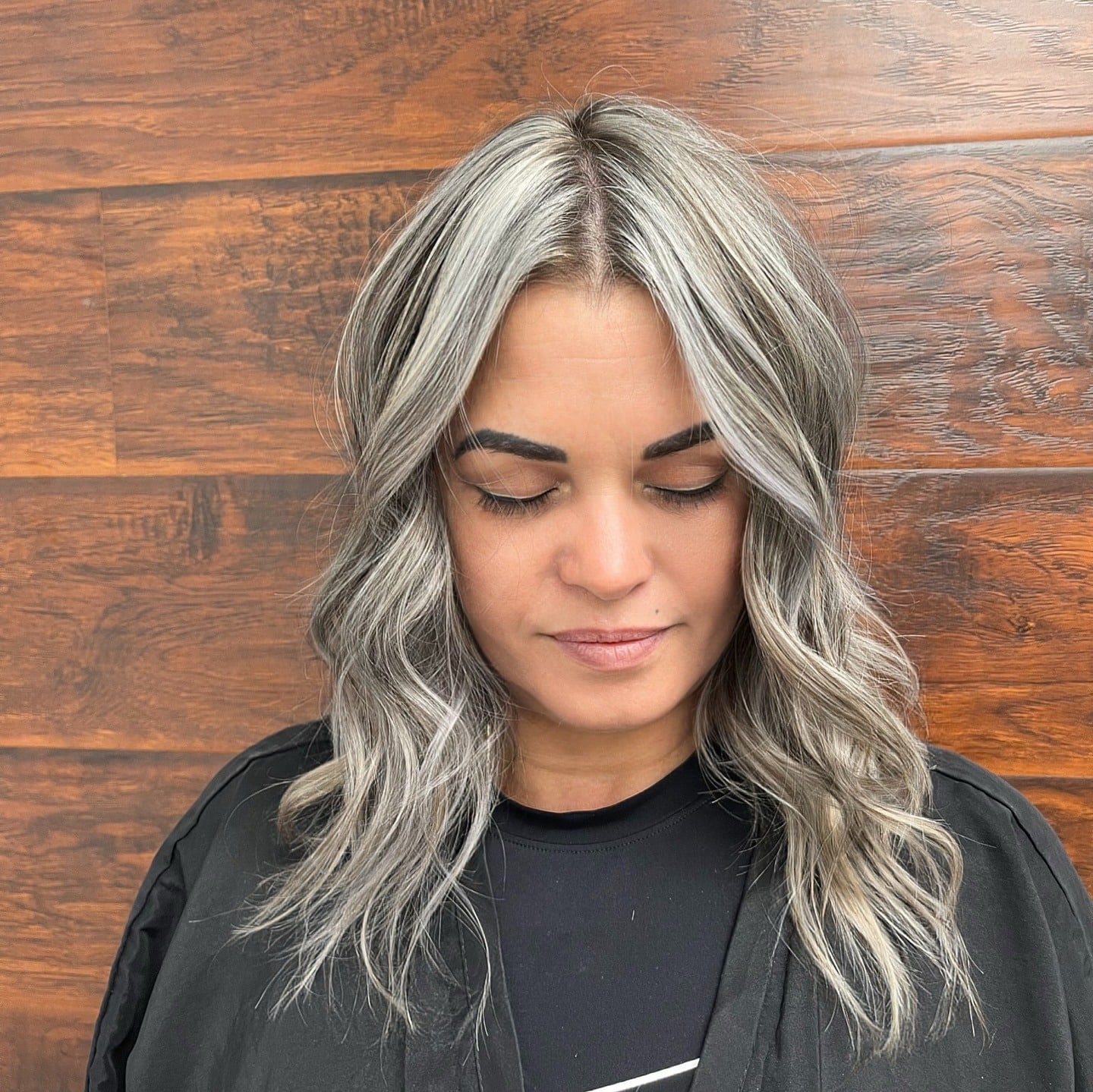 8. Silver Ash Highlighted Lob - Highlights Hair Color