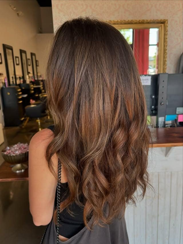 14. Warm Cocoa Brown with Caramel Accents - Highlights Hair Color