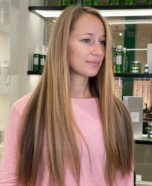 17. Golden Blonde with Straight Precision Finish - Highlights Hair Color