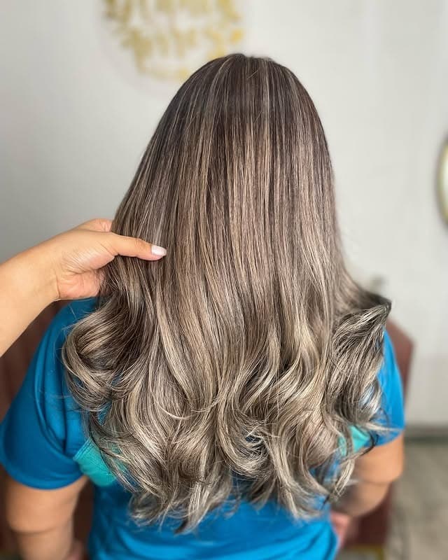 21. Cool Ash Brunette with Silver-Toned Waves - Highlights Hair Color