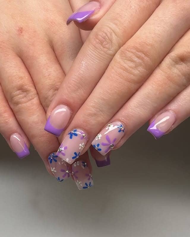5. Purple French Tip Garden Nails - purple flower nail ideas