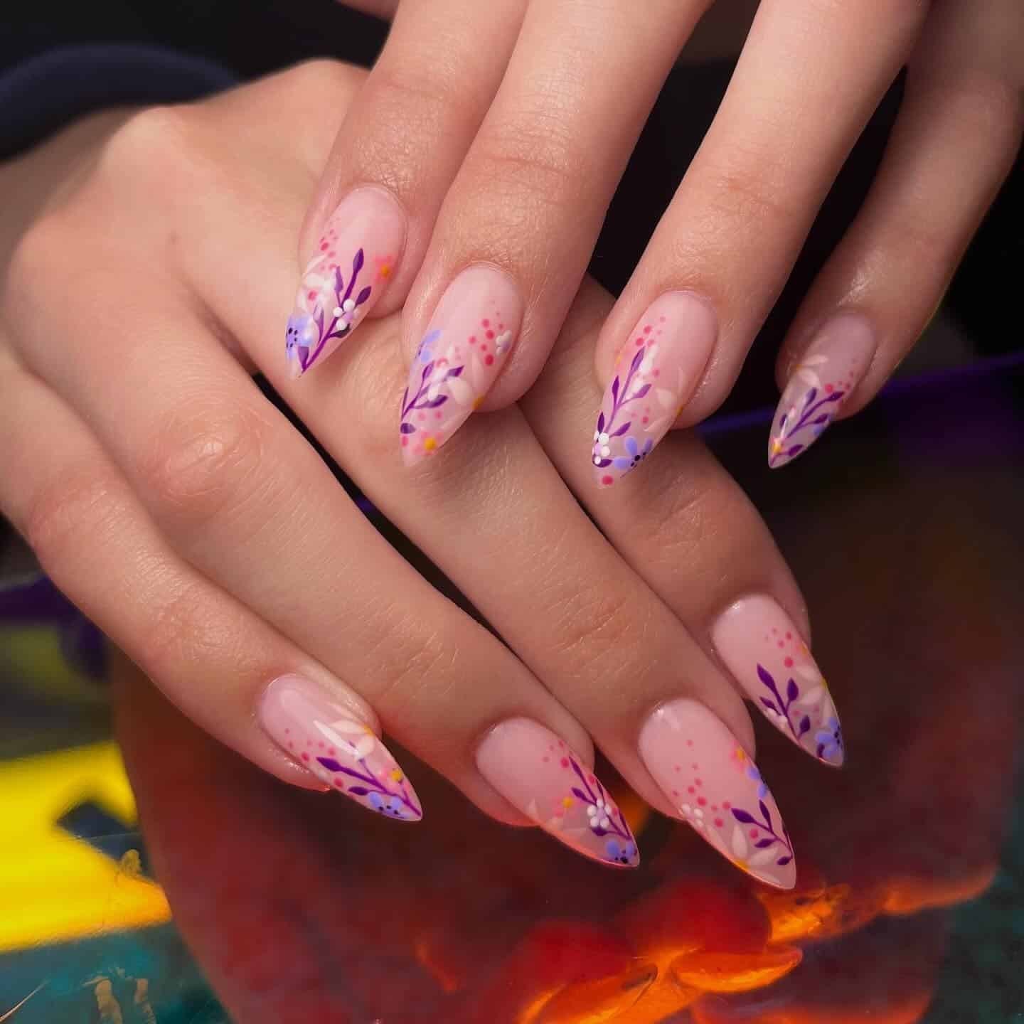 19. Blush French Palm Almond Nails - palm tree nail ideas