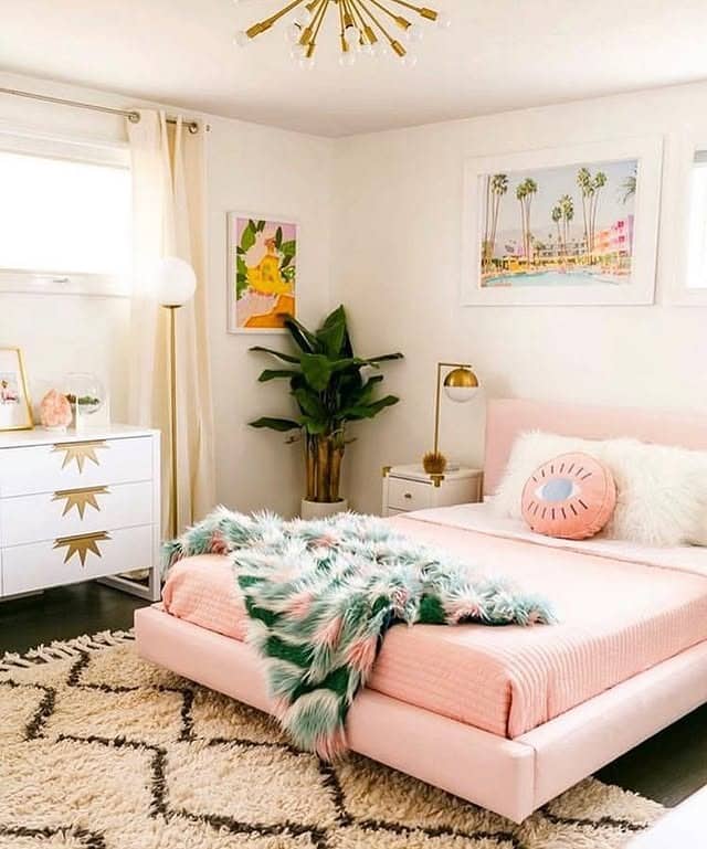 5. Playful Pink with Bright White Contrast - light pink bedroom ideas