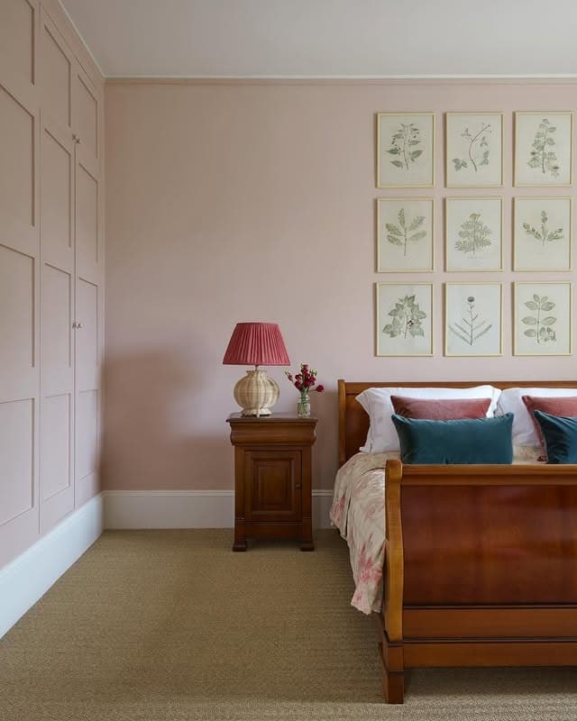 16. Classic Pink with Botanical Accents - light pink bedroom ideas