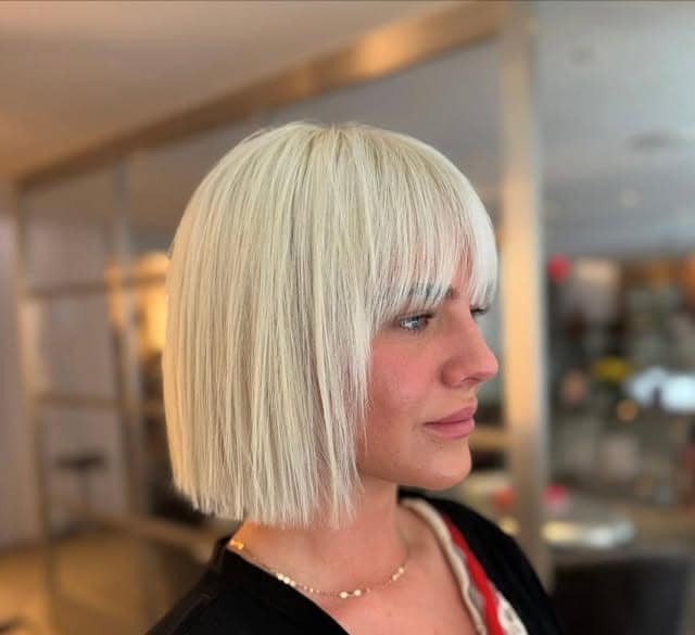 1. Precision Blunt Bob with Icy Platinum Blonde - Straight Hairstyles with Bangs