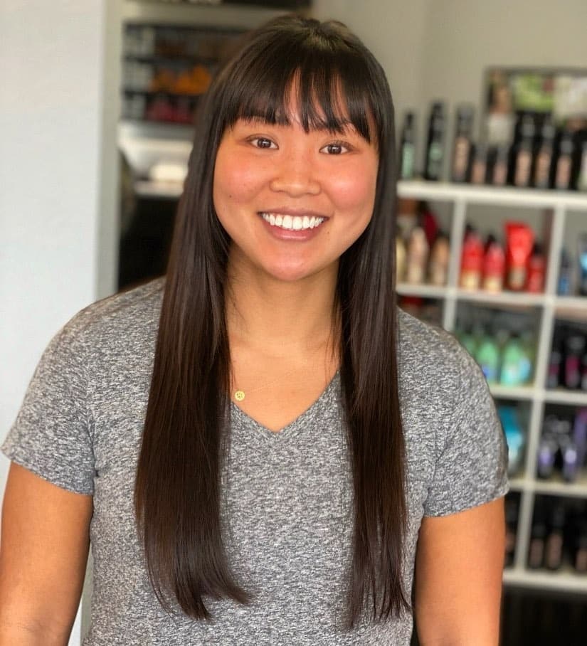 5. Classic Straight Length with Full Bangs in Deep Brown - Straight Hairstyles with Bangs