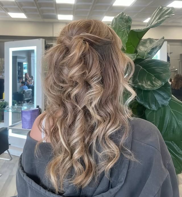 2. Textured Half-Up Waves in Ashy Dark Blonde - Prom Hairstyles