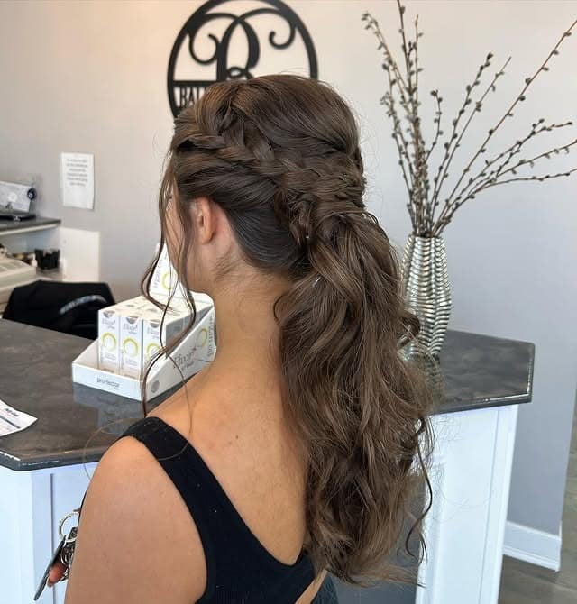 3. Braided Half-Up Ponytail in Rich Chestnut Brown - Prom Hairstyles