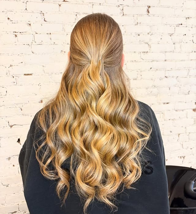 11. Soft Half-Up Waves in Golden Caramel Blonde - Prom Hairstyles