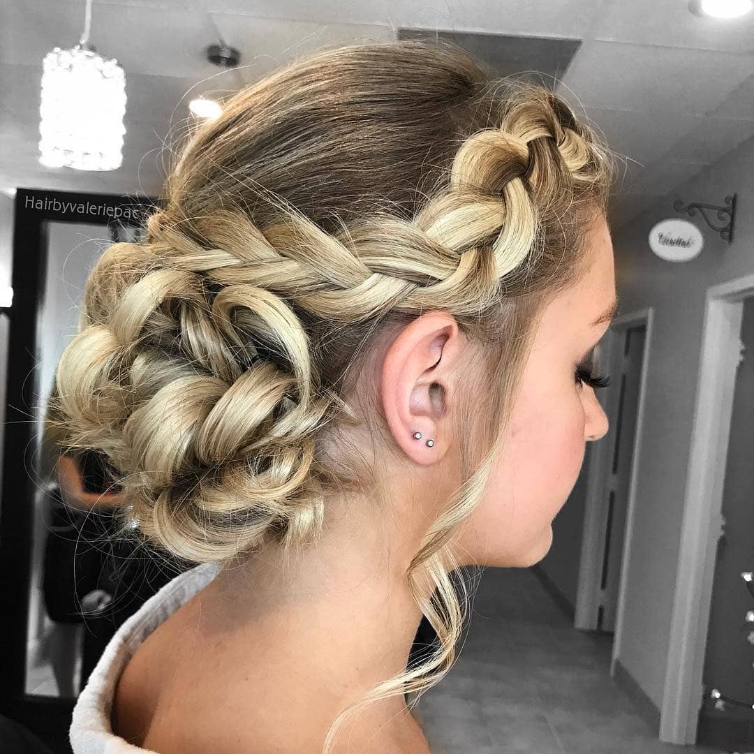 18. Braided Low Bun with Face-Framing Pieces in Buttery Blonde - Prom Hairstyles
