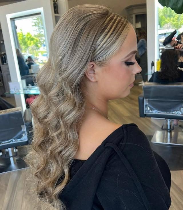 19. Low Half-Up Waves in Cool Beige Blonde - Prom Hairstyles