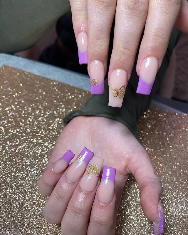 5. Lavender French Tips with Butterfly Details - purple french tip nail ideas