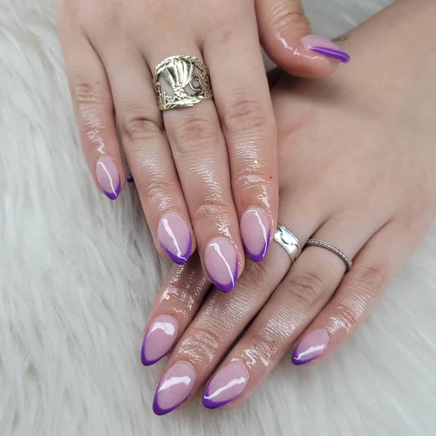 6. Almond Purple French Tips with Metallic Accents - purple french tip nail ideas