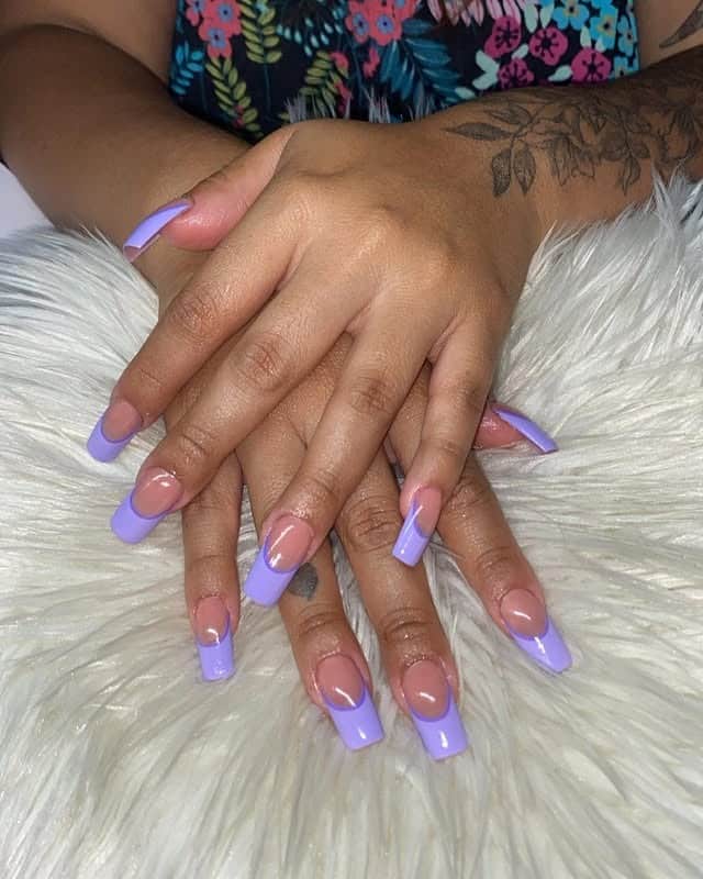13. Classic Lilac Coffin French Tips - purple french tip nail ideas