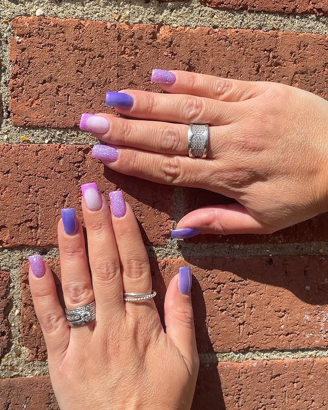 18. Purple Ombre French Tips with Texture Mix - purple french tip nail ideas