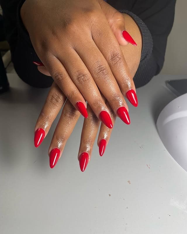3. Crimson Almond Statement Nails - red almond nail ideas
