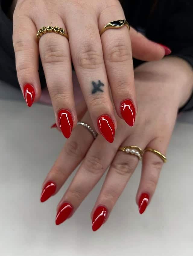 9. Burgundy Almond Refined Set - red almond nail ideas