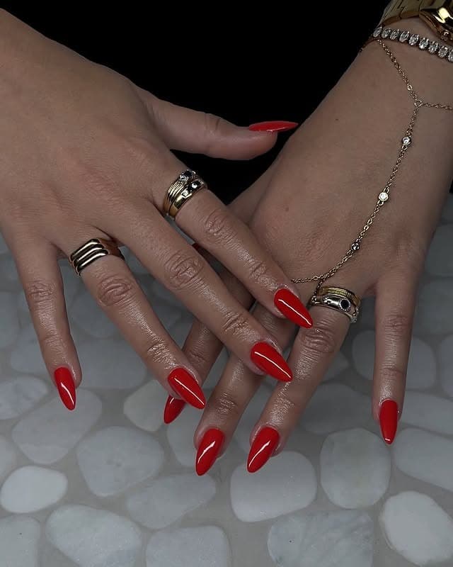 13. Scarlet Almond Statement Set - red almond nail ideas