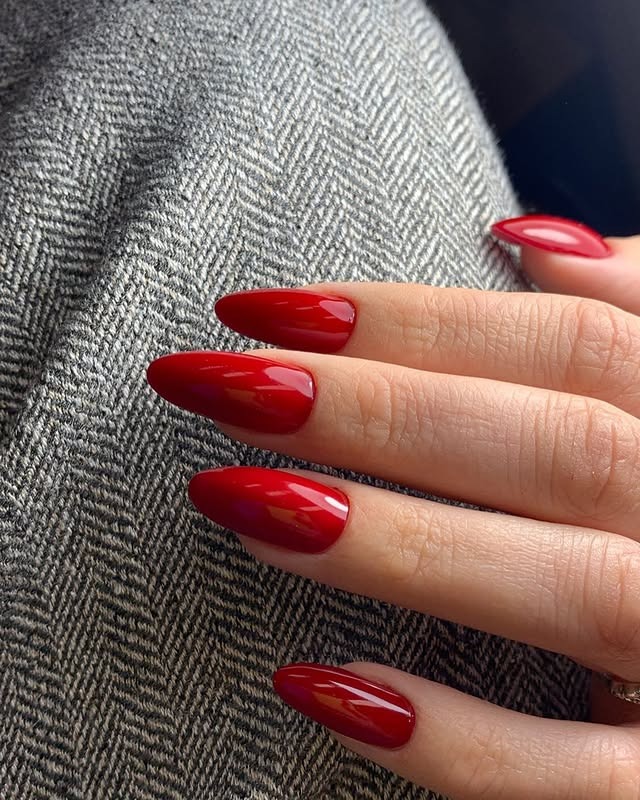 17. Cherry Red Almond High Gloss - red almond nail ideas