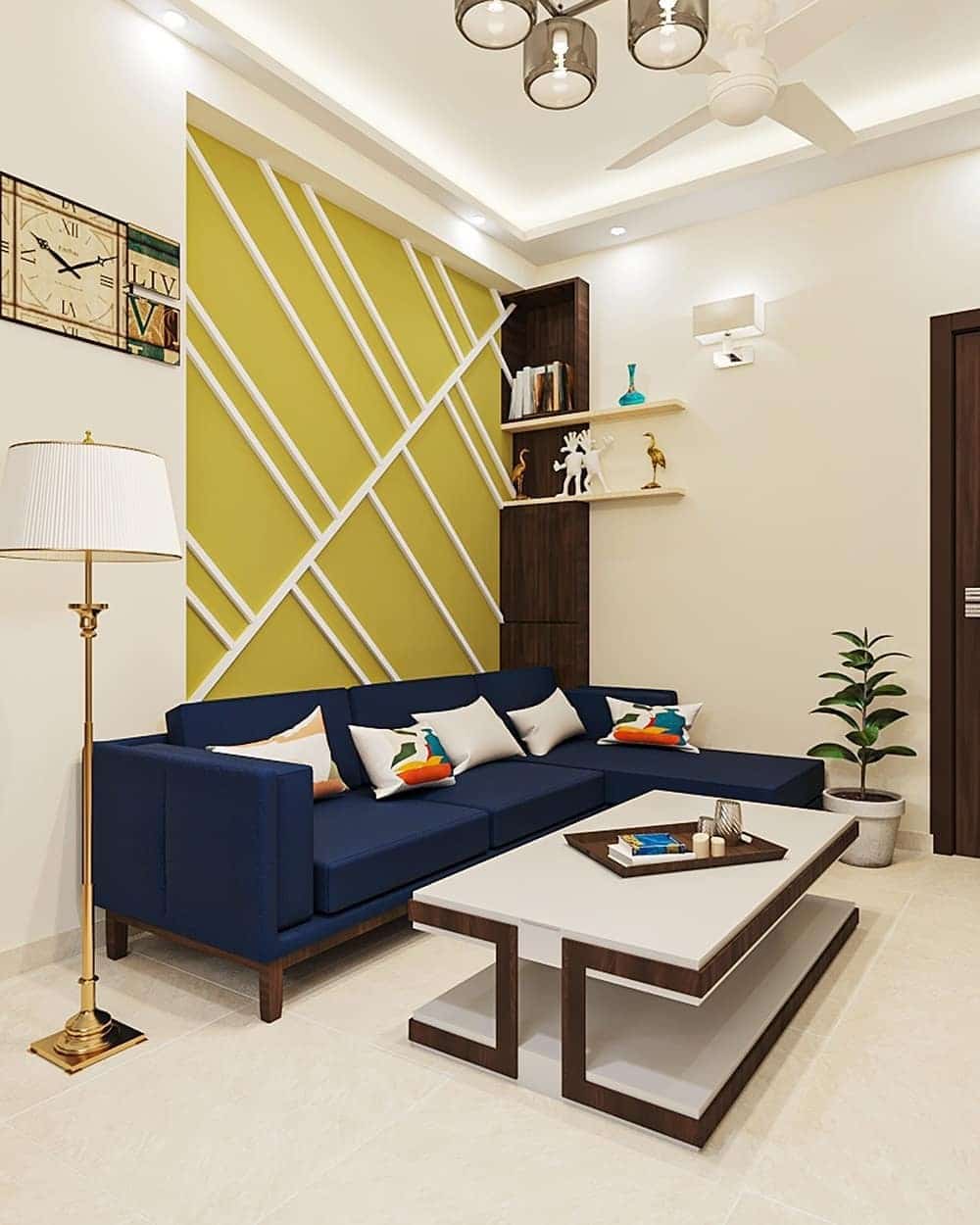 10. Geometric Green Accent Wall with Contemporary Contrast - accent wall ideas for living room