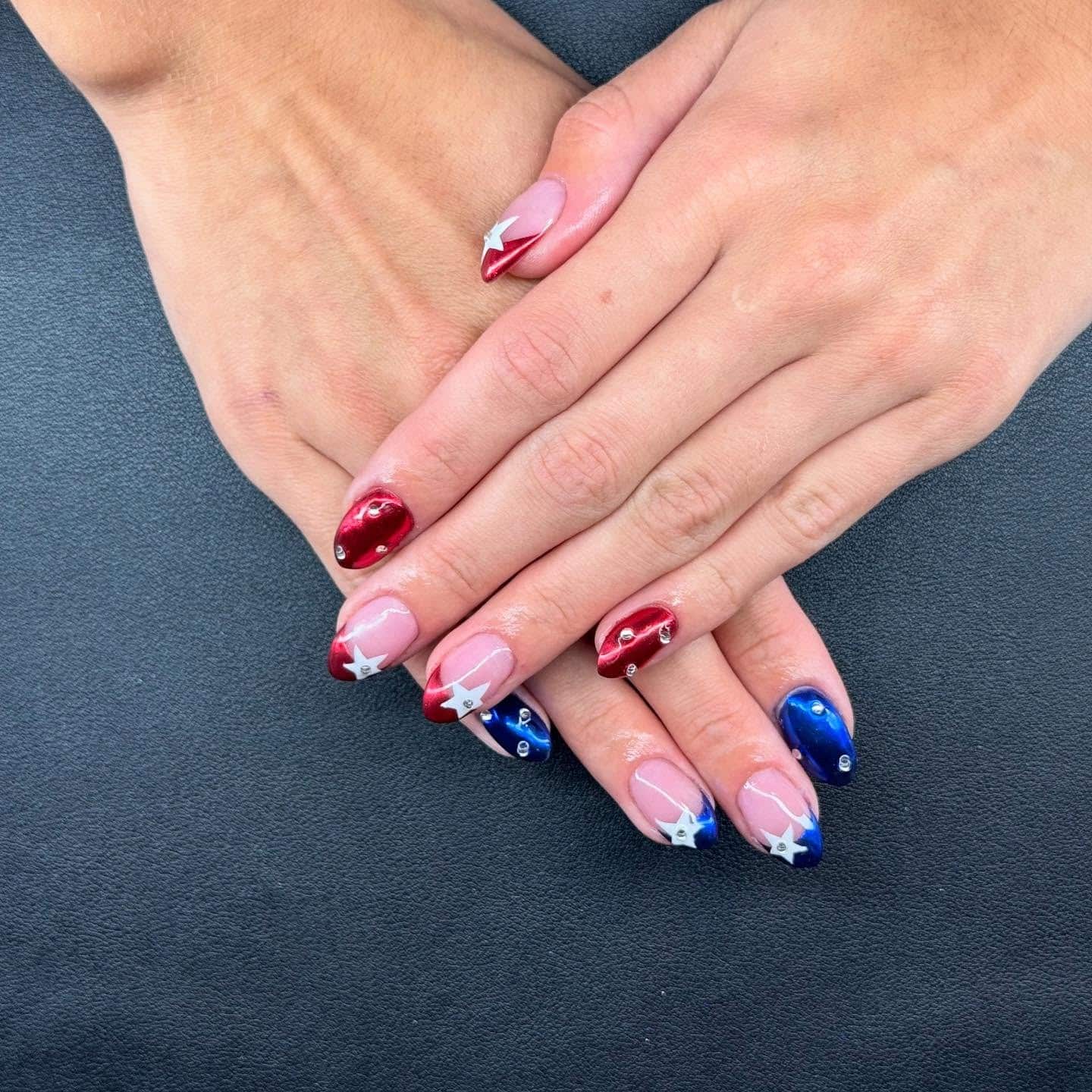 3. Patriotic Star Accent Nails in Red and Blue - red and blue nail ideas