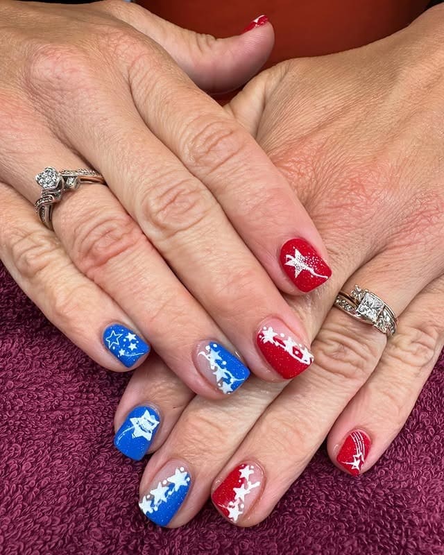 4. Americana Graphic Nail Art in Red and Blue - red and blue nail ideas