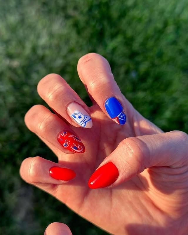 6. Western-Inspired Accent Nails in Red and Blue - red and blue nail ideas