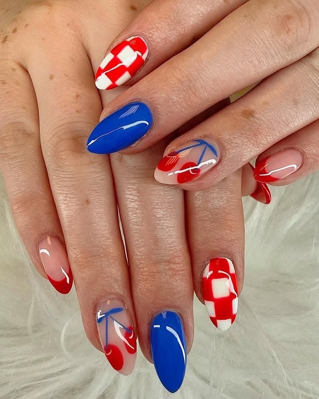 20. Modern Abstract Nails in Red and Blue - red and blue nail ideas